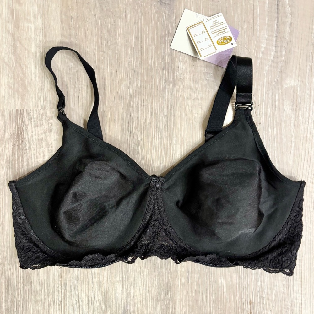 Trulife Naturalwear Audrey Black Mastectomy Bra Underwire Pockets Lace 38D New